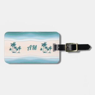 Étiquette À Bagage Vagues Bleues Vertes Palmiers