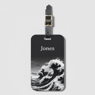 Étiquette À Bagage Vagues de tsunami noir et blanc
