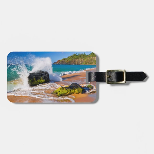 Étiquette À Bagage Vagues se brisant sur la plage, Hawaï (Devant horizontal)