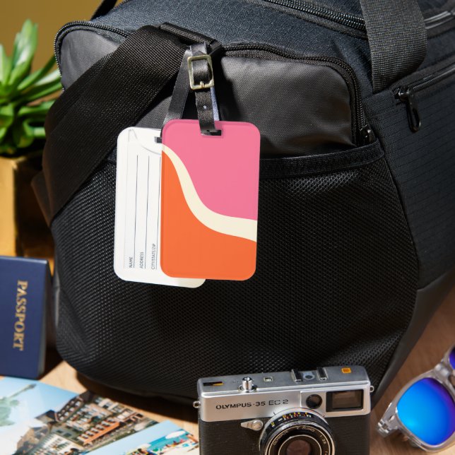 Étiquette À Bagage Vagues simples 3 - rose, orange et crème (Recto & Verso)