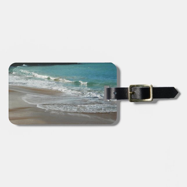 Étiquette À Bagage Vagues sur la plage bleu turquoise Océan (Devant horizontal)