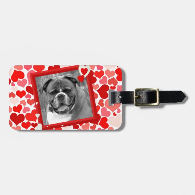 Étiquette À Bagage Valentines Boxer Chien Coeurs (Devant horizontal)