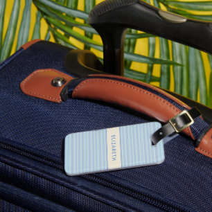 Étiquette À Bagage Valise personnalisée moderne à rayures bleues scin