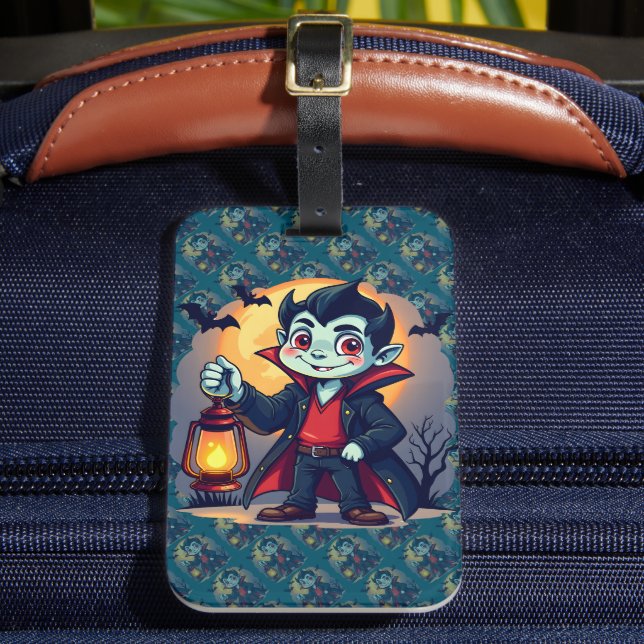 Étiquette À Bagage Vampire Mignon avec Lanterne Kawaii Halloween (Insitu Rectoal 2)