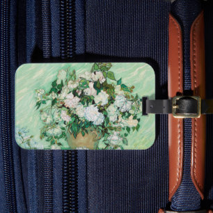 Étiquette À Bagage Van Gogh Vase avec roses roses Vintages Art Floral