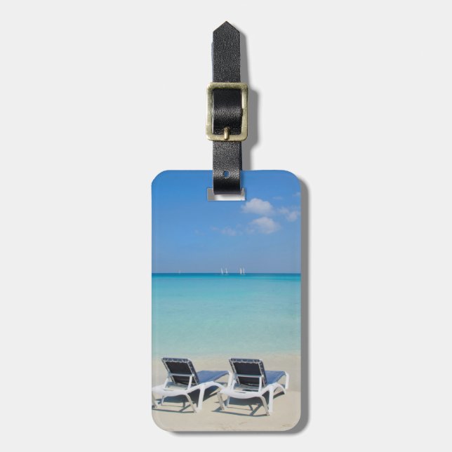 Étiquette À Bagage Varadero, Cuba. Sable et chaises de plage (Devant Vertical)