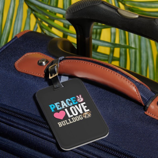 Étiquette À Bagage Vecteur Peace Love Bouledogue (Insitu Rectoal 1)