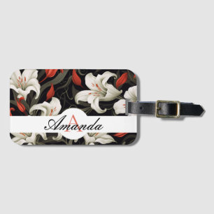 Étiquette À Bagage Vector Blanc & Rouge Lys Motif Monogramme