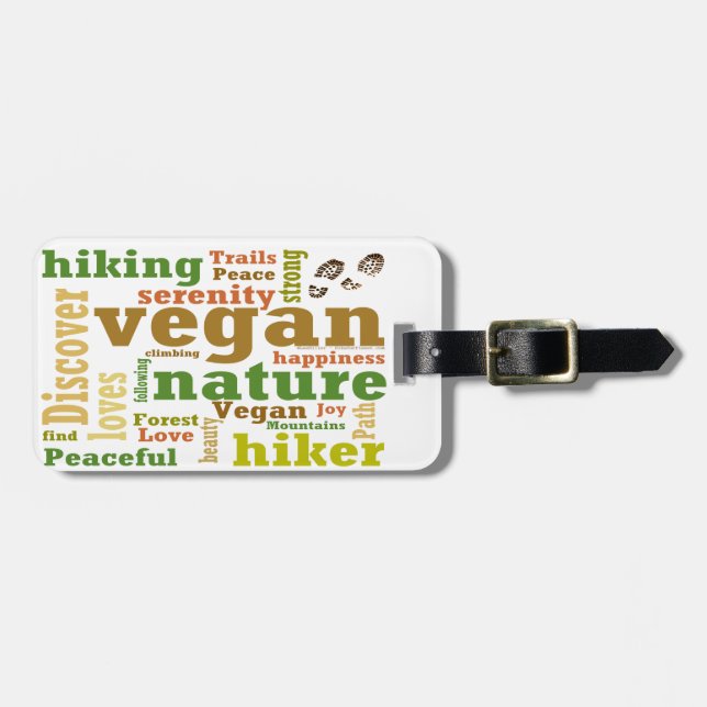 Étiquette À Bagage Vegan Hiker Randonnée Mot Cloud (Devant horizontal)