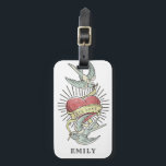 Étiquette À Bagage Véritable Amour | Oiseaux de tatouage Vintages ave<br><div class="desc">Ce design élégant de marque à bagages présente un tatouage de style rétro vintage de deux oiseaux volant autour d'un coeur avec une bannière qui dit "Vraiment Amour". Le design du tatouage a un look fatigué et déprimé. Vous pouvez personnaliser cette balise avec un nom.</div>