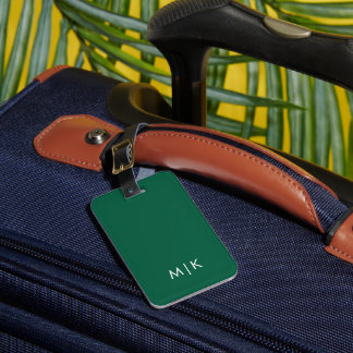 Étiquette À Bagage Vert Chasseur et Blanc Monogramme Moderne