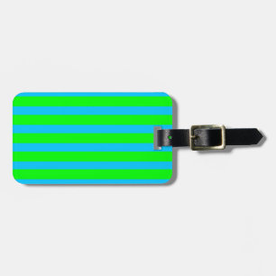 Étiquette À Bagage Vert de chaux au néon et rayures bleues turquoises