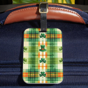 ÉTIQUETTE À BAGAGE VERT ET ORANGE IRLANDAIS PLAID MOTIFS