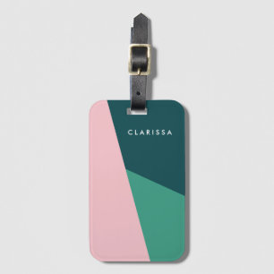 Étiquette À Bagage Vert et rose géométrique abstrait