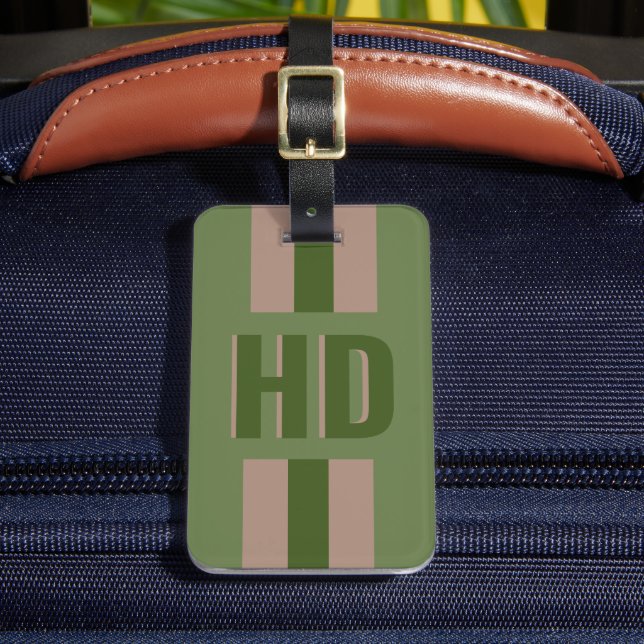 Étiquette À Bagage Vert foncé rayé Shadow monogrammé chic  (Insitu Rectoal 2)