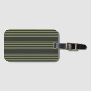 Étiquette À Bagage Vert olive et charbon de bois cinq bandes motif