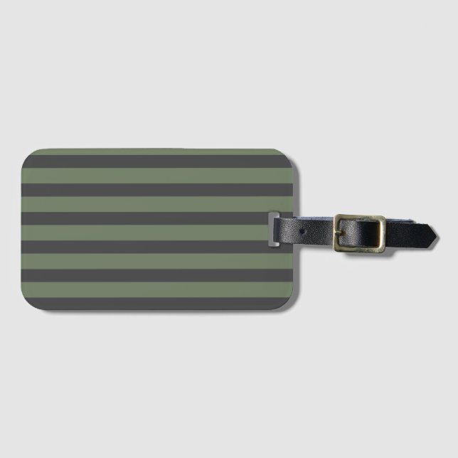 Étiquette À Bagage Vert olive rayé moderne (Devant Horizontal)