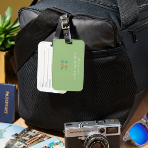 Étiquette À Bagage Vert Sauge Nom personnalisé & logo
