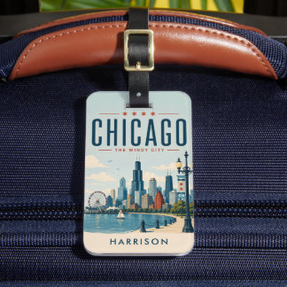 Étiquette À Bagage Vert sur mesure Nostalgique USA Chicago Illinoise