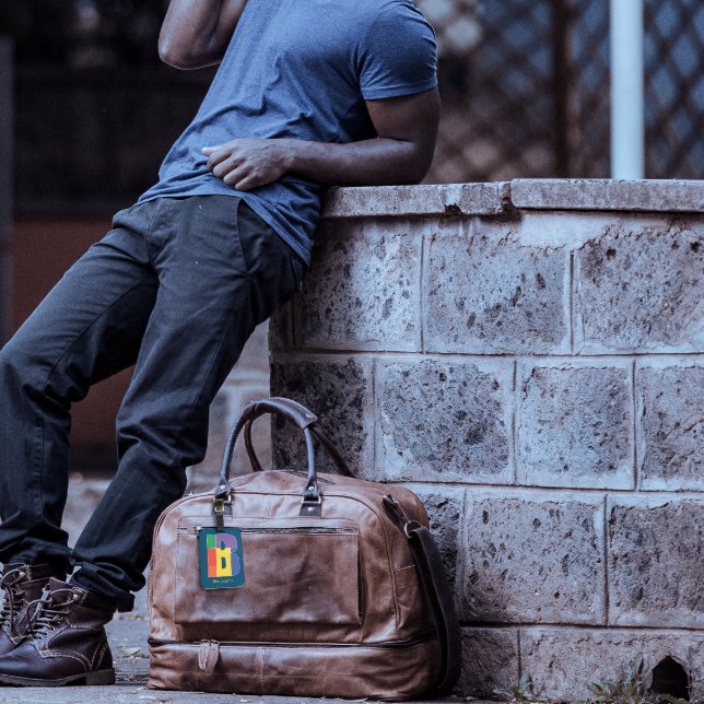 Étiquette À Bagage Vert violet jaune rouge Monogramme initial B bleu (Créateur téléchargé)