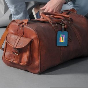 Étiquette À Bagage Vert violet jaune rouge Monogramme initial D bleu