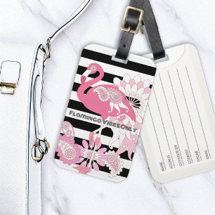 Étiquette À Bagage Vibes de flamant rose uniquement rayures noires et