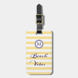 Étiquette À Bagage Vibes de Plage Rayé Jaune Blanc Monogramme
