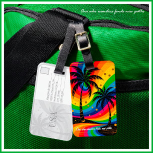 Étiquette À Bagage [Vibes de South Beach]  Palmier Tropical Coloré