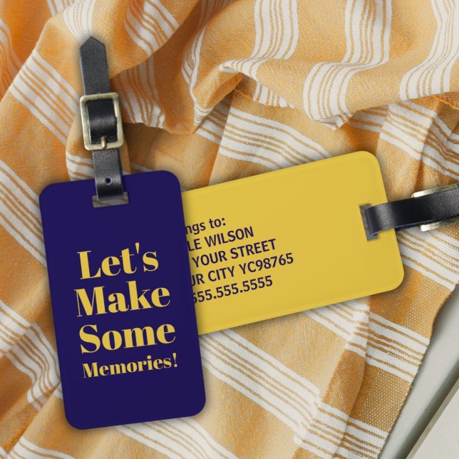 Étiquette À Bagage Vibes d'été bleu or jaune cool (Créateur téléchargé)