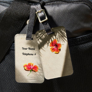 Étiquette À Bagage Vibes tropicales Hibiscus sur le sable de plage
