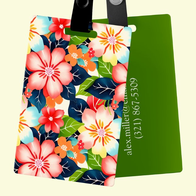 Étiquette À Bagage Vibrant Personnalisable Tropical Floral (Créateur téléchargé)