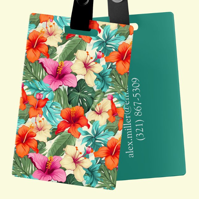 Étiquette À Bagage Vibrant Personnalisable Tropical Floral (Créateur téléchargé)