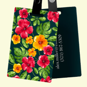 Étiquette À Bagage Vibrant Personnalisable Tropical Floral