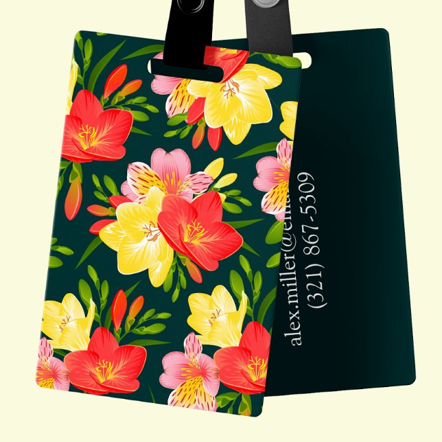 Étiquette À Bagage Vibrant Personnalisable Tropical Floral (Créateur téléchargé)