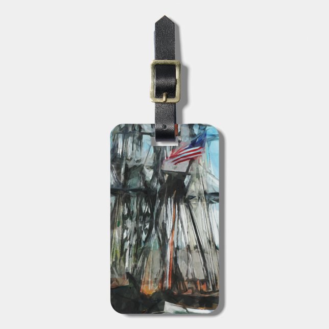 Étiquette À Bagage Vieil impressionisme d'abrégé sur port de Boston (Devant Vertical)