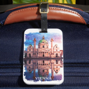 Étiquette À Bagage Vienne Autriche karlskirche Eglise Aquarelle