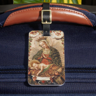 Étiquette À Bagage Vierge de l'école vintage de Cuzco adorant l'enfan
