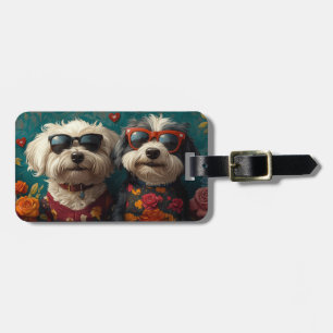 Étiquette À Bagage Vieux berger anglais avec Saint-Valentin Rose