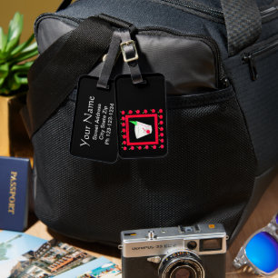 Étiquette À Bagage Vieux style rétro Boire Cerises rouges sur Noir