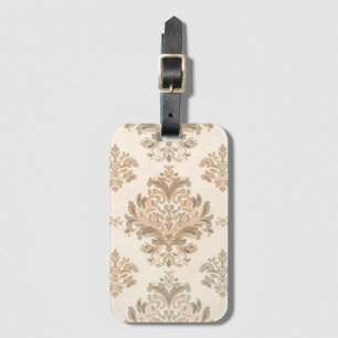 Étiquette À Bagage Vintage Damas Élégant Beige Ferme Française