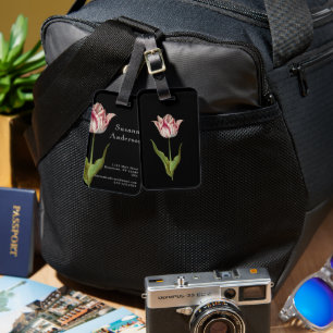 Étiquette À Bagage Vintage Fleur Botanique Noir