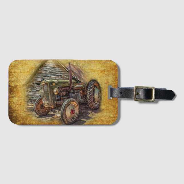 Étiquette À Bagage Vintage Green Tractor Rustic (Devant Horizontal)