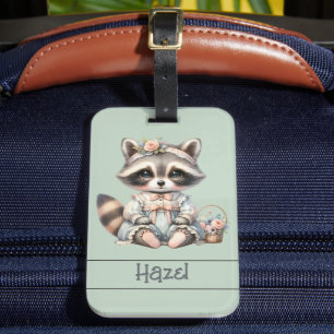 Étiquette À Bagage Vintage habillé Cottagecore Raccoon Pastel