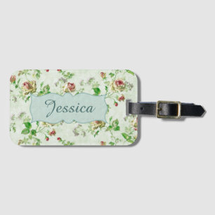Étiquette À Bagage Vintage motif floral rose Roses personnalisées