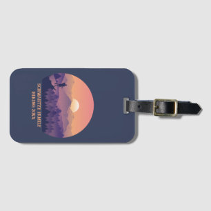 Étiquette À Bagage Vintage Mountain Forest Hiker's Sunset violet oran