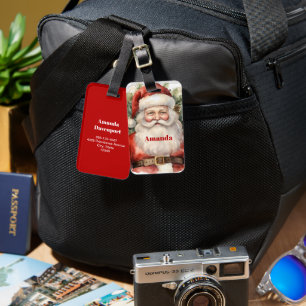 Étiquette À Bagage Vintage Noël Père Noël Souriant