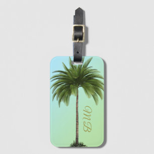 Étiquette À Bagage Vintage Palm Tree Tropical Elegant Green