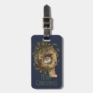 Étiquette À Bagage Vintage Père Noël Antique Holly Christmas