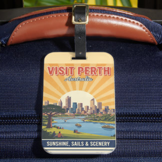 Étiquette À Bagage Vintage Perth Australie, Rétro Soleil & Paysage