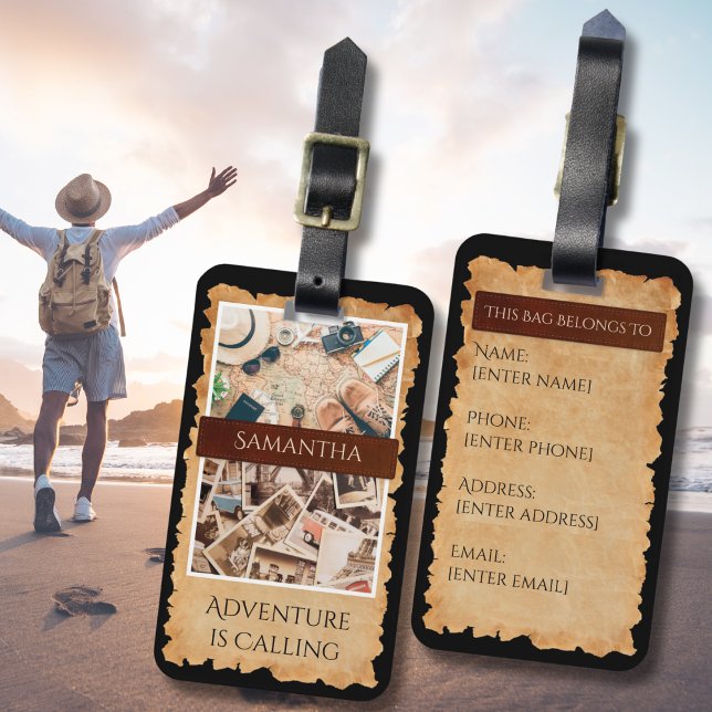 Étiquette À Bagage Vintage Sepia Distressed Adventure Travel (Embark on your next journey in style with this elegant Vintage Adventure Luggage Tag)